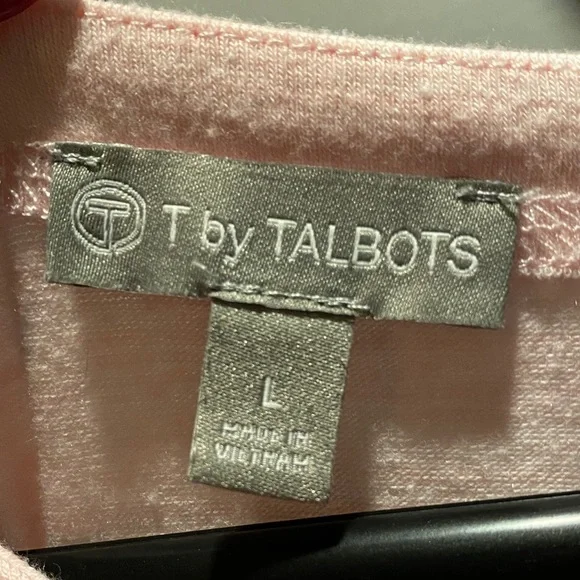 Talbots Knit Dress Pink Blue Stripe 3 4 Sleeve Casual Work Travel Dress L - Picture 2 of 8